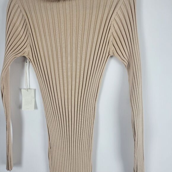 Tularosa Valen Mini Dress M Womens Beige Long Sleeve V Neck Ribbed Pull On NWT - Picture 14 of 16